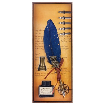 Set caligrafie cu pană albastră și călimară  - Set Elegant pentru Scris Clasic