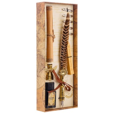 Set caligrafie cu pană, călimară și sigiliu - Set Elegant pentru Scris Clasic