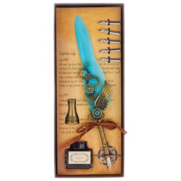 Set caligrafie cu pană turcoaz și călimară  - Set Elegant pentru Scris Clasic