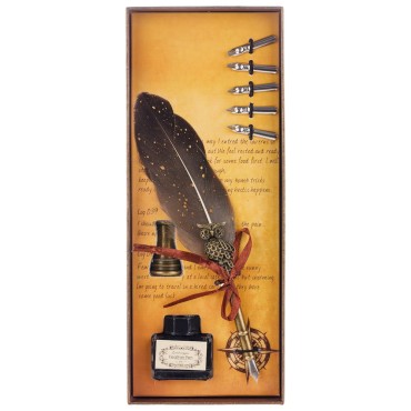 Set caligrafie cu pană gri și călimară  - Set Elegant pentru Scris Clasic