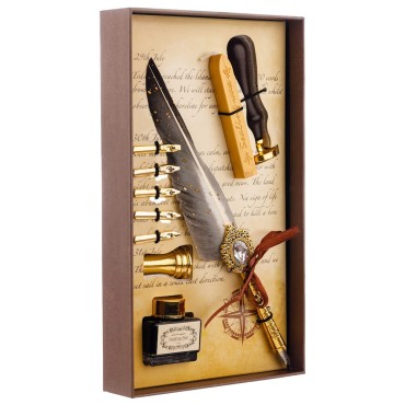 Set caligrafie cu pană, călimară și sigiliu - Set Elegant pentru Scris Clasic