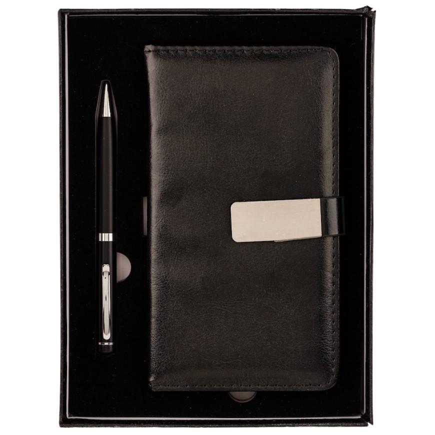 Set Agendă Neagră cu Pix – Eleganță și Organizare