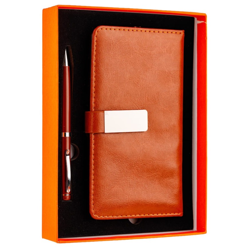 Set Agendă Maro cu Pix – Eleganță și Organizare