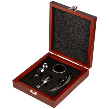 Set vin în cutie din lemn – 4 accesorii